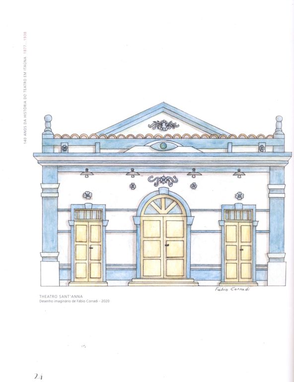 Ilustração do Theatro Sant'Anna | Reprodução do livro "140 anos do teatro em Itaúna"